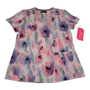 NWT Koi Lite Scrub‎ Top Women's M Purple Floral Stretch Nursing